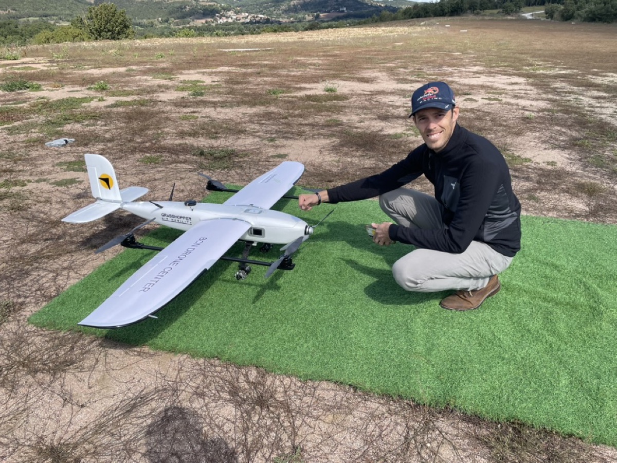 Brian Ross with the proof-of-concept aircraft at the BCN Drone Center on the morning of the first flight.