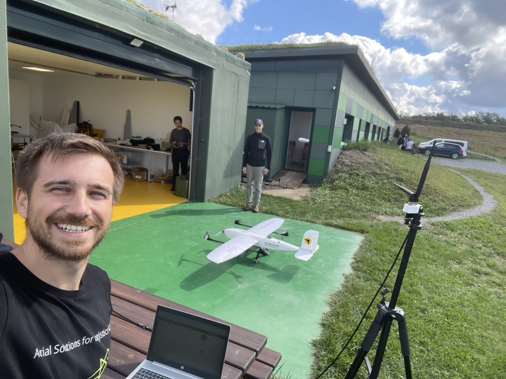 The team on the strip at the BCN Drone Center on the morning of the first flight.